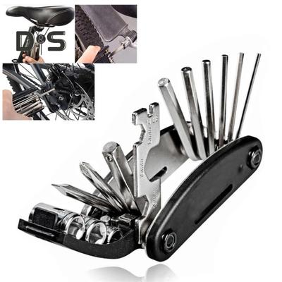 Fahrradreparatursätze, 16-in-1-Fahrrad-Multitool mit Reifenhebern, Sechskant-Speichenschlüssel, faltbares multifunktionales Zubehörset für Rennräder und Mountainbikes
