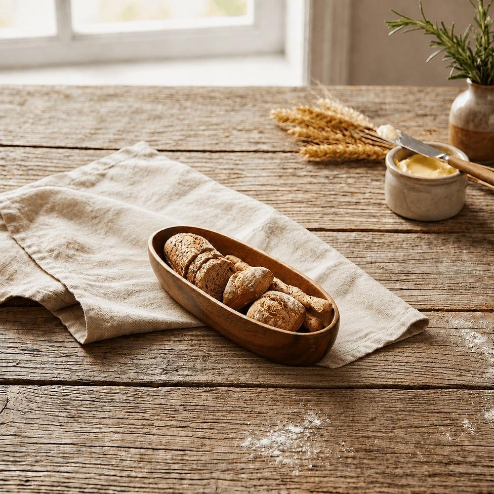 Holzsalatschüssel Bootsförmige Servierschüssel Natürliche Textur Holzschale Wohnzimmer