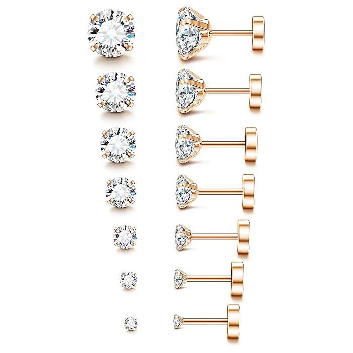 Kolip Hypoallergenic Stud Earrings for Women Men, Cubic Zirconia Surgical Steel Earrings Set