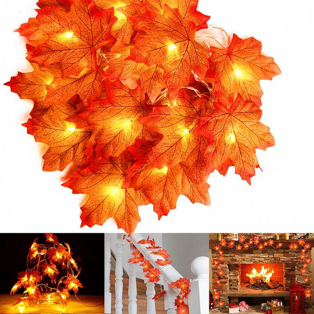 LED String Lights with Artificial Maple Leaves Battery Operated Indoor Outdoor Decorative Lighting for Seasonal Holiday Party Room Decor
