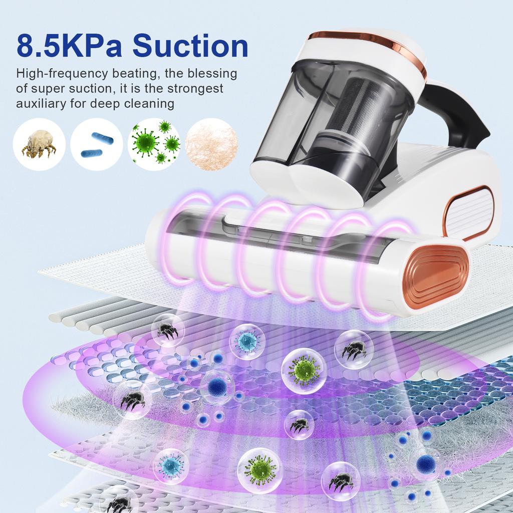 Bed Vacuum Cleaner Mattress Vacuum with Purple Light 8.5KPa Suction HEPA Filter LED Display