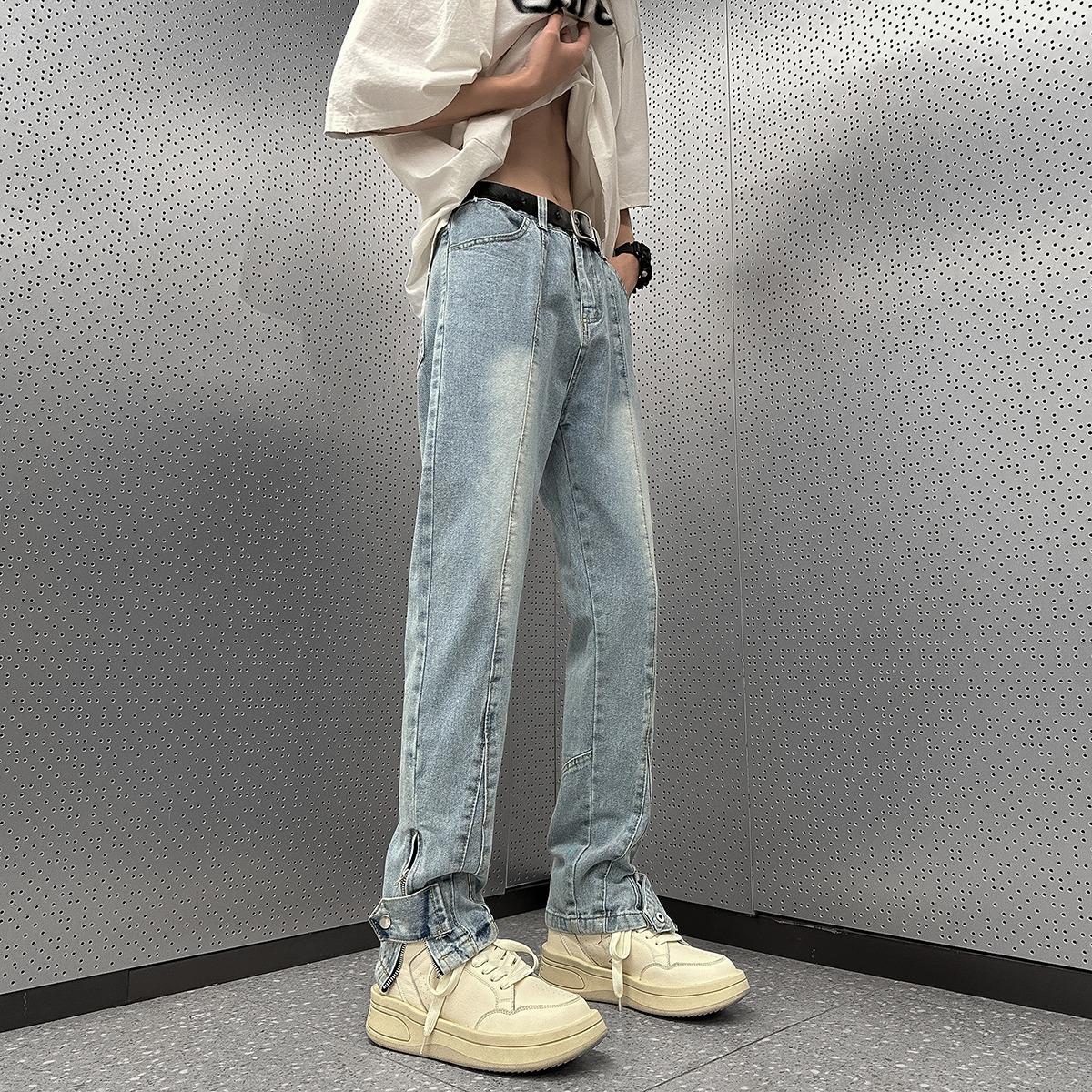 JYL Men s Jeans High Street Yellow Mud Dyed Zip Split Wide Leg Denim 2XL бездна