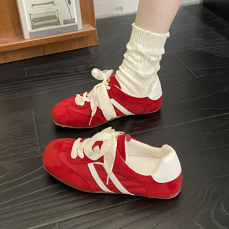 Fashion 2025 New Round Toe Color Block Lace Up Sneakers Women Retro Thick Sole Casual Training Shoes