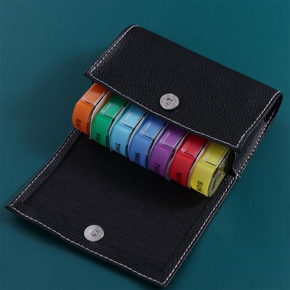 Week Mark 7-Day Pill Organizer PU Carrying Case Daily Pill Box Weekly Pill Organizer Box Travel