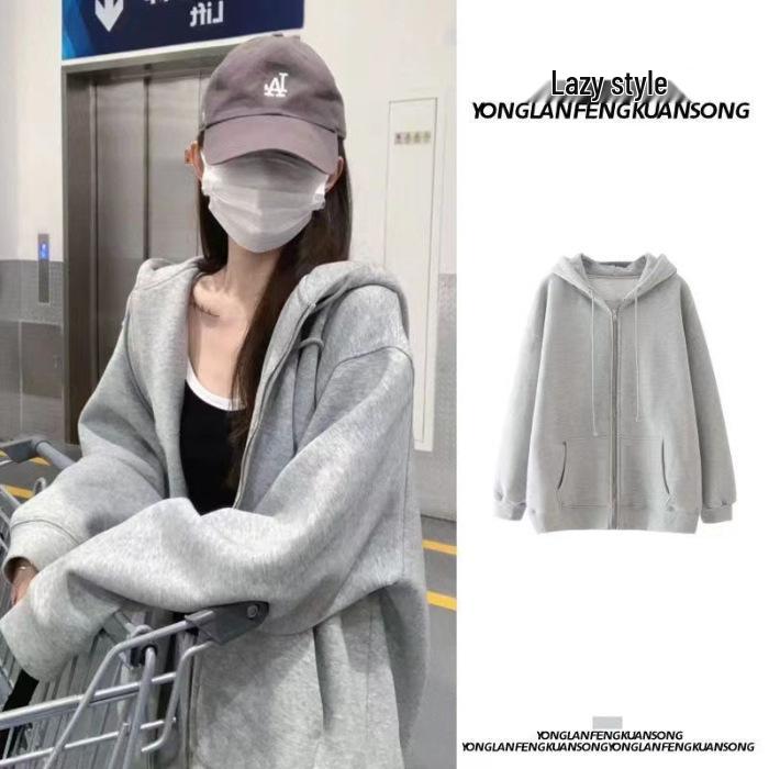 Women s Fleece-Lined Zipper Hoodie - Korean Lazy Style, Thick Cardigan for Spring & Autumn 2026. S