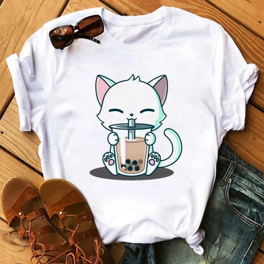 Funny Retro Casual Women's T-shirt Cute Women's Street Wear Panda Pattern Round Neck Short-sleeved Fashion Tea Print Aesthetic Clothing