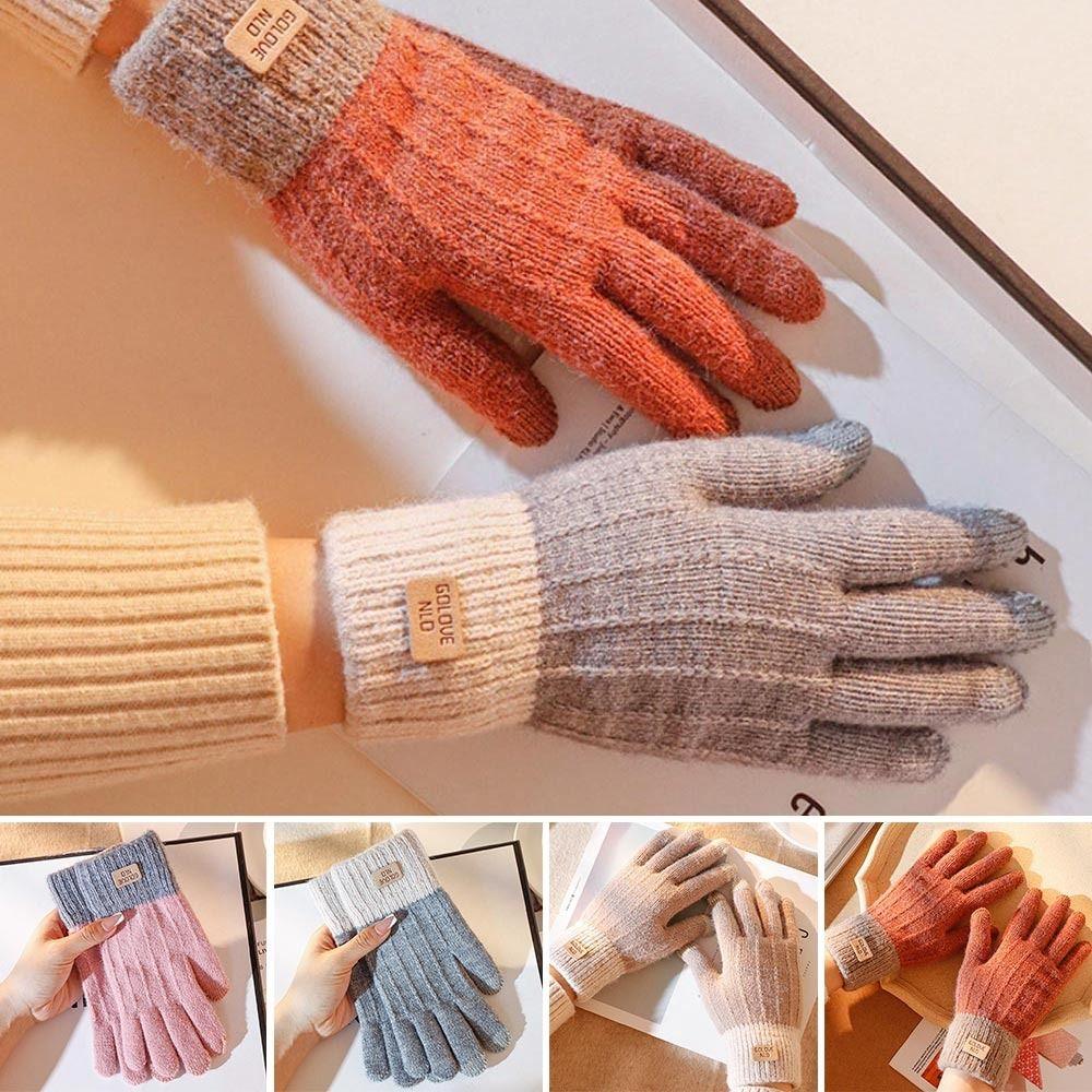 Thicken Touch Screen Mittens Plus Velvet Knitted Gloves Outdoors   Men Women