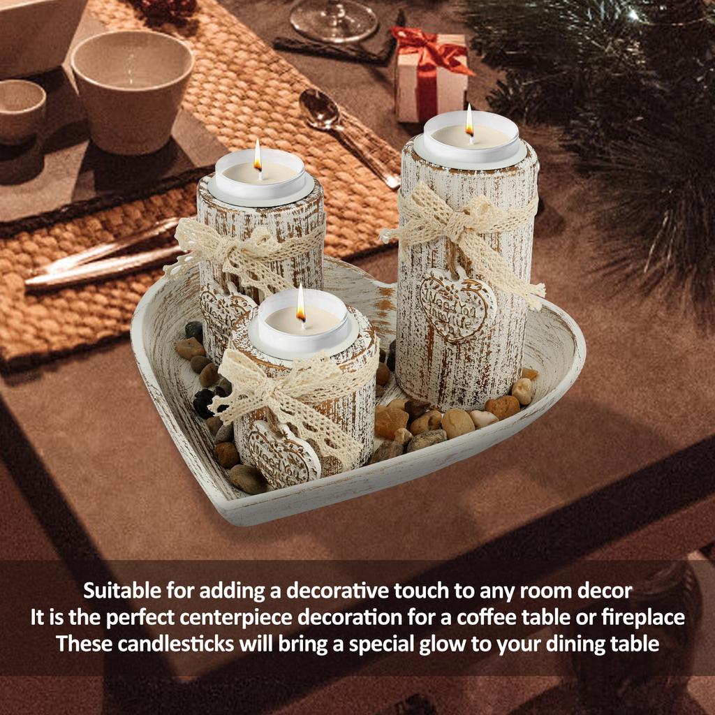 Kreativer hölzerner Kerzenständer Sukkulenten-Pflanztopf Untersetzer Kerzenhalter Tisch-Desktop-Dekor mit Herz-Tablett Rustikal Hochzeit Feiertag