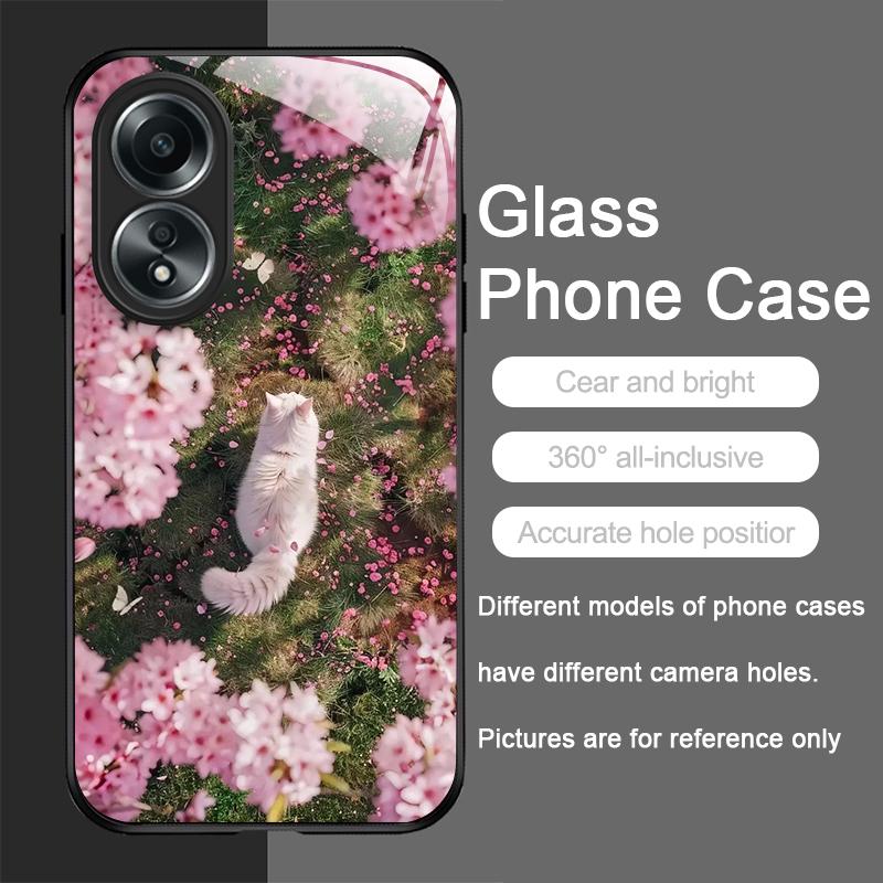 Pink Cherry Blossom Flower Cute Cat Print Tempered Glass Phone Case for Xiaomi 14 Pro+ 15 Ultra 15T 14T 13 12 11T Lite 10 Cover