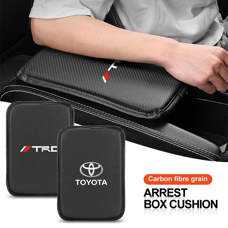 Carbonvezel Leer Auto Console Doos Pad Auto Armsteun Kussenhoes Voor Toyota TRD Logo RAV4 Levin Reiz Corolla Chr Yaris Camry