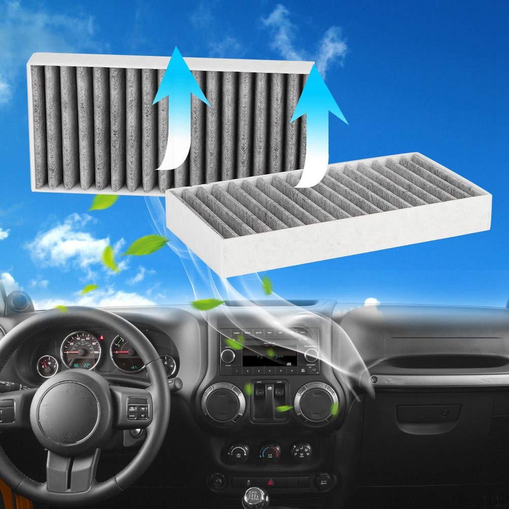 Akozon 2 Air Filters Fit Car Cabin Activated Carbon Cloth 55111302AA, 68233626AA Jeep Wrangler 3.6L 2.8 3.8 3.6 V6