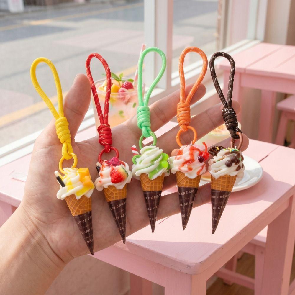 Cute Ice Cream Keychain Fruit Flavored Ice Cream Key Ring Realistic Dessert Pendan  Women