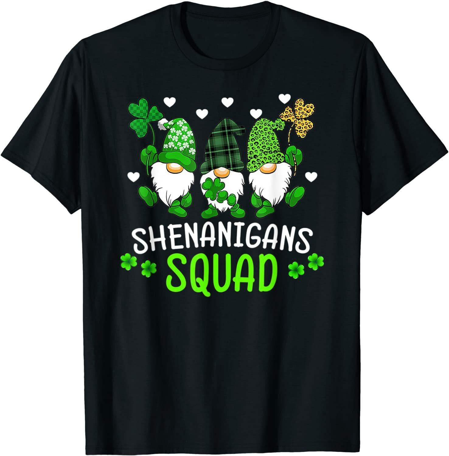 Shenanigans Squad St Patricks Day Gnomes Green Proud Irish T-Shirt S