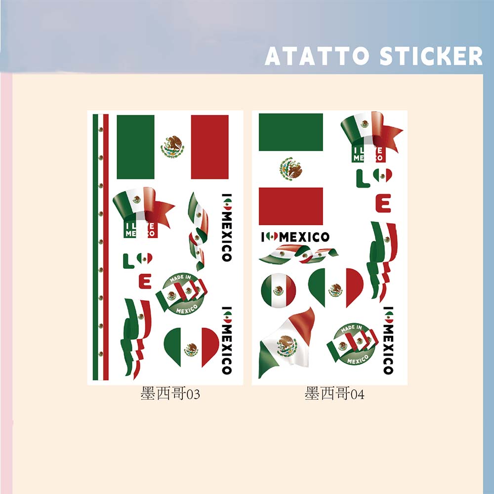 Set of 2 Temporary Tattoos National Flag Decals for Face and Arm, Body Decoration for Football Supporters for Sporting Events