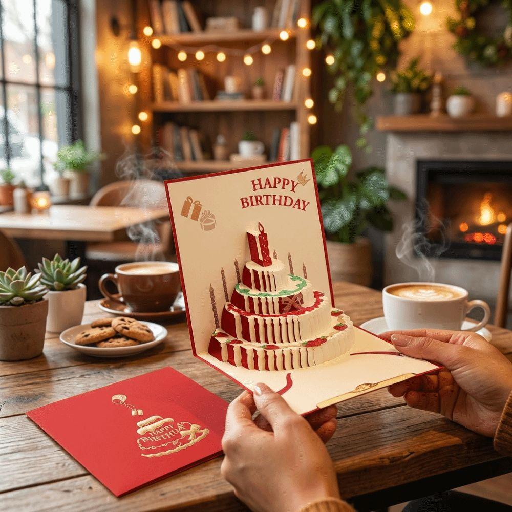 Cake Shape 3D Pop Up Birthday Card Hollow Paper Carving Invitation Card  Birthday Party