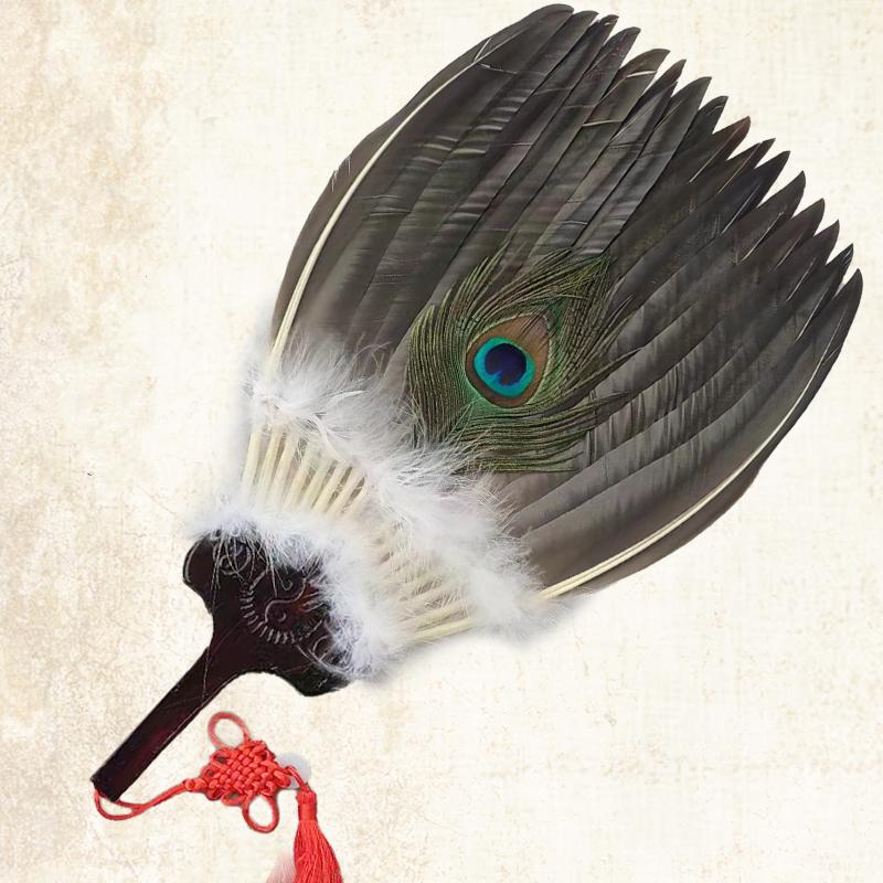 

Винтажный ручной веер из гусиных перьев Конгмин Чжугэ Лян Веер из перьев Ремесло Подарок Ручной веер Древнекитайский стиль Веер для выступлений