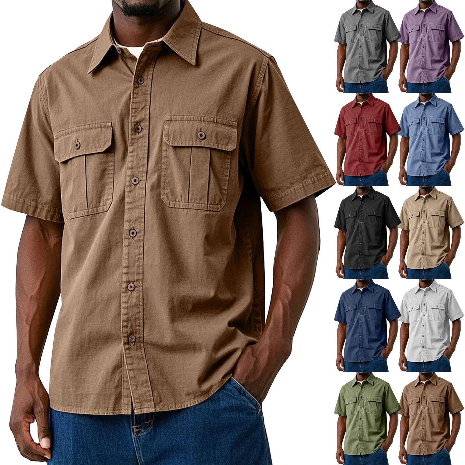 

Men s Summer Solid Color Lapel Short-Sleeved Shirt Men s Casual Fashion Short-Sleeved Shirt XL білий