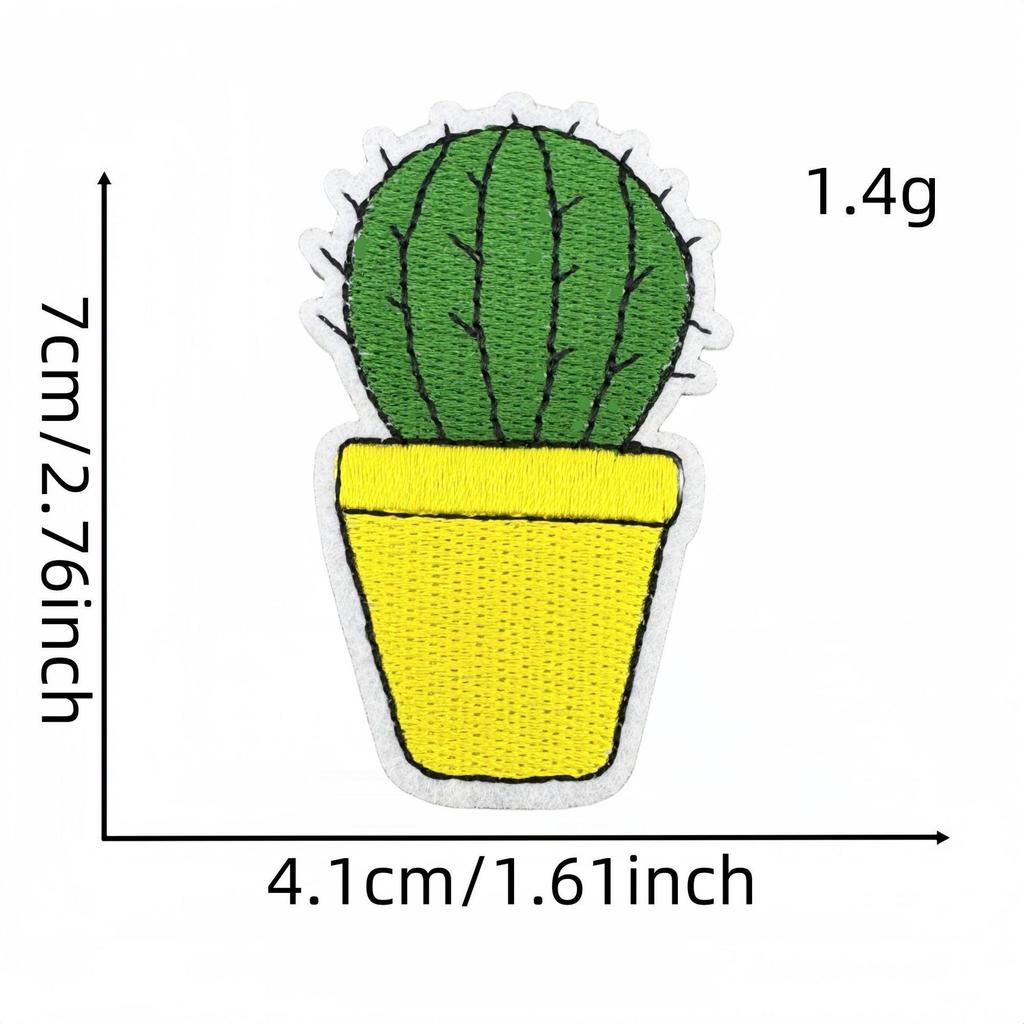Cartoon Cactus Embroidered Cloth Patch with Hot Melt Adhesive