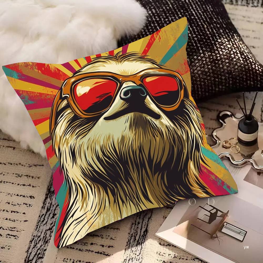 Funny Sloth DJ Pillow Case Fashion Square Pillowcase Bedroom Sofa Room Ins Decoration Leisure
