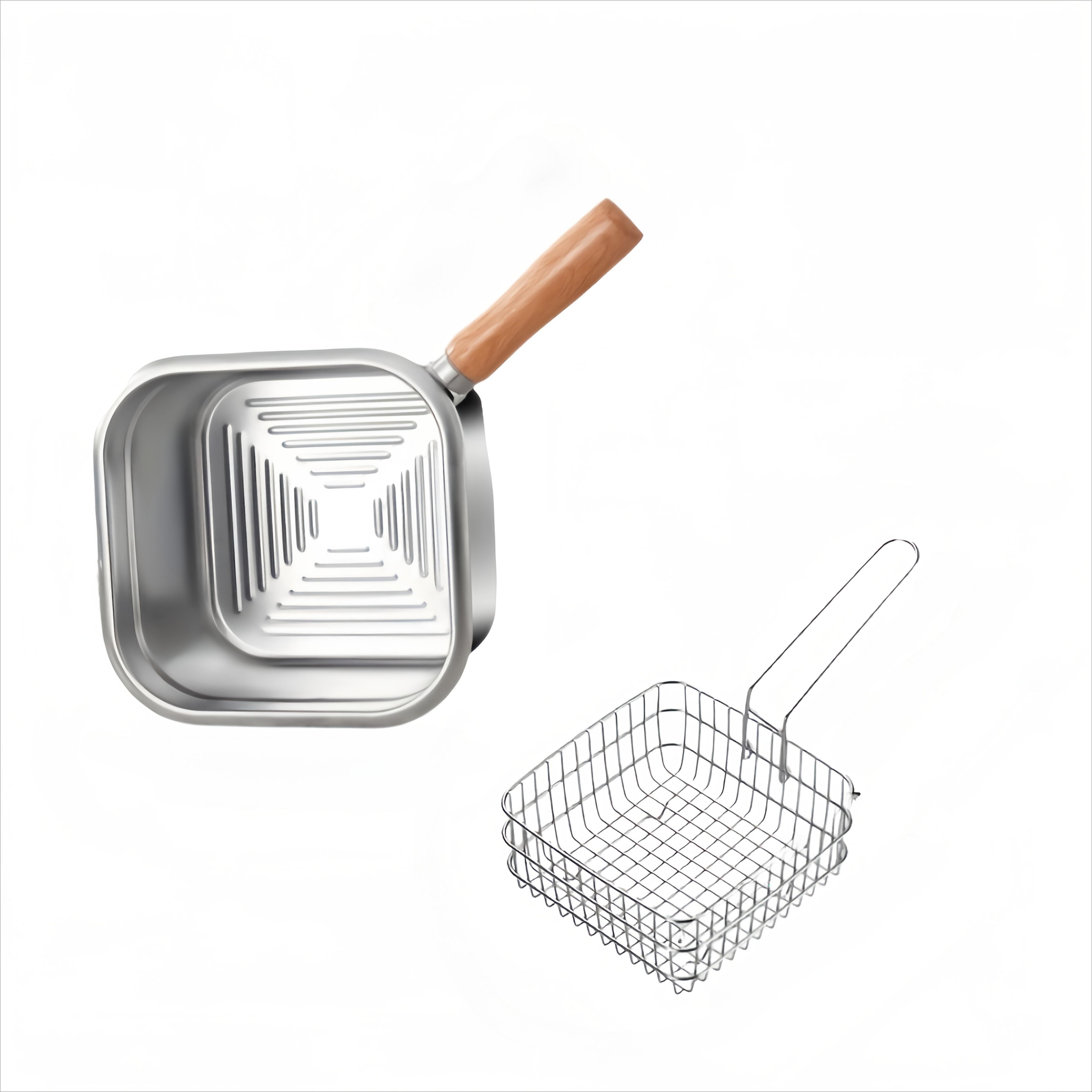 

Heavy-Duty Square Deep Fryer Made of Stainless Steel, Featuring a Basket And Lid, Suitable for Induction. Ideal for Home Use