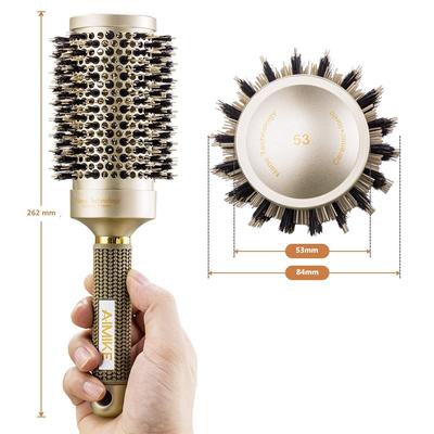 Peigne cylindrique pour coiffure bouclée, peigne pour cheveux moelleux, en céramique dorée, tube en aluminium, thermique, favoris de cochon, peigne roulant