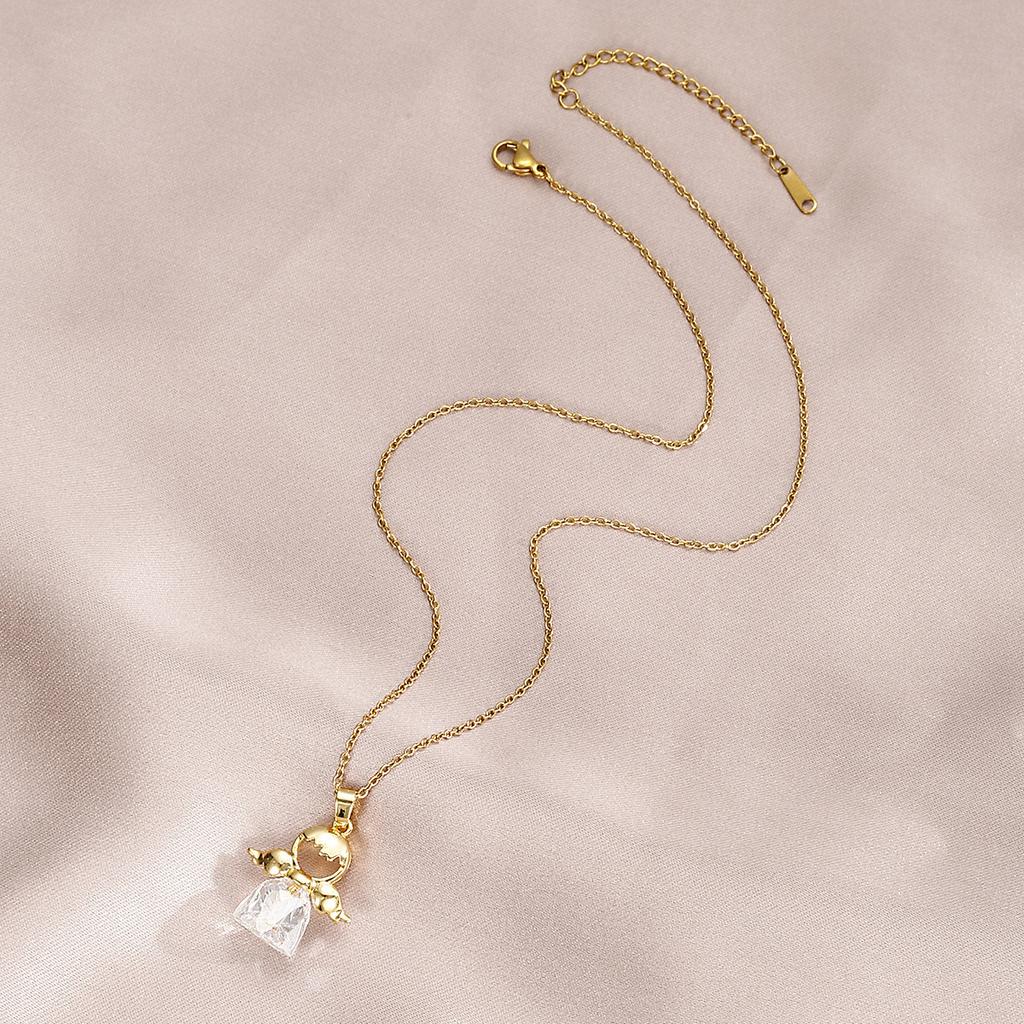 1 Pcs Crystal Angel Wings Pendant Necklace Titanium Steel Non-Fading Clavicle Chain Women's Girls' Simple Elegant Accessories