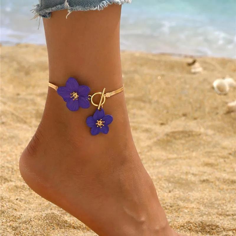 Fashion Cherry Blossom Charm Anklets for Women Summer Beach Accessories Gold Color Chain Anklet Leg Bracelets Wedding Gift