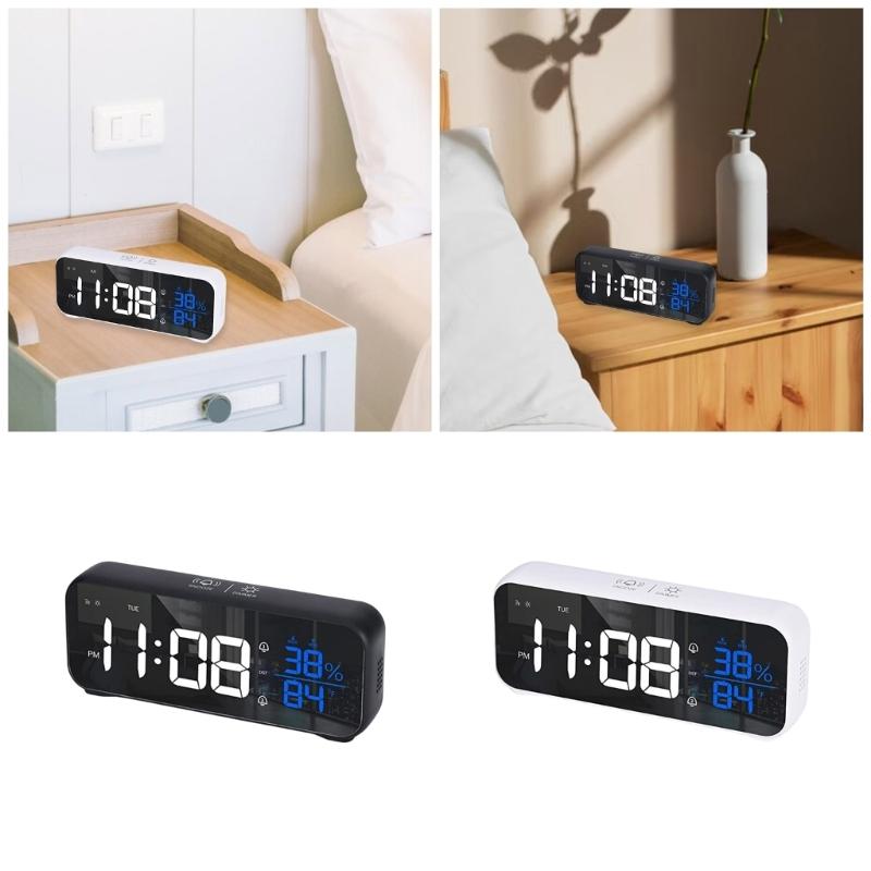 1200mAh Music LED Digital Alarm Clock Voice Control Temperature Humidity Display Desktop Clock Home Table Decoration