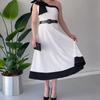 2024 Summer Fashion Color Block Long Dress with 3D Bow and Asymmetrical Collar for Women