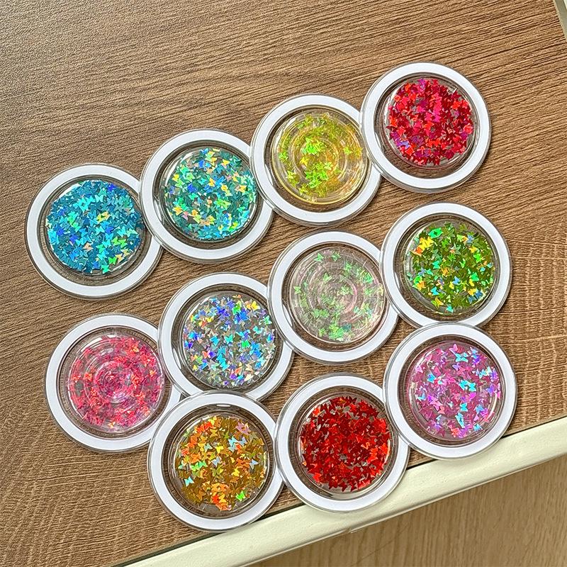 Small Butterfly Sequined Laser Round Mobile Phone Airbag Holder Magnetic Telescopic Ring Internet Celebrity Gift Women'S Portable