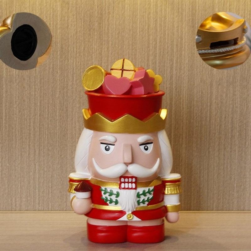 62KD Decorative Nutcrackers Figure Coin Banks Resins Christmas Figurine for Saving and Seasonal Cheer