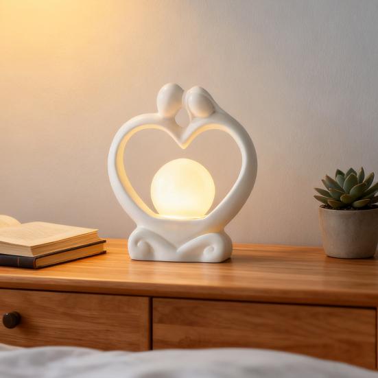 Minimalist Couple Night Light Ceramic Couple Statue Holding The Lamp Abstract Art Couple Figurine Nightlight for Home Bedroom Nightstand Decoration