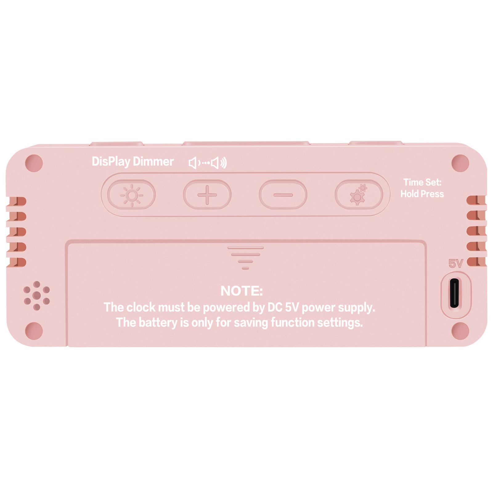 

Простой цифровой прикроватный будильник с динамическим цветом и двойными будильниками для крепко спящих, детей, девочек, настольный дисплей розовый