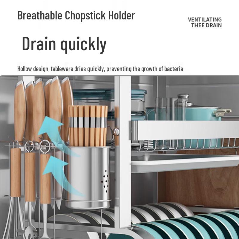 3-Tier Stainless Steel Dish Drying Rack with Utensil & Cutting Board Holder