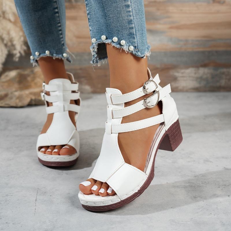 Fashion Women Chunky High-Heeled Sandals Summer Roman Style High Heel Sandals Fashion Gladiator Sandals for Women Casual Sandalias Mujer