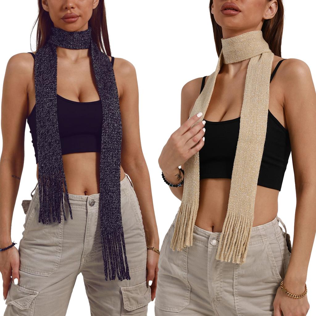 Blingbling Scarf for Women Long Skinny Belt Necktie Y2K Girls Photo Props Long Neckerchief Skinny Scarf Necktie