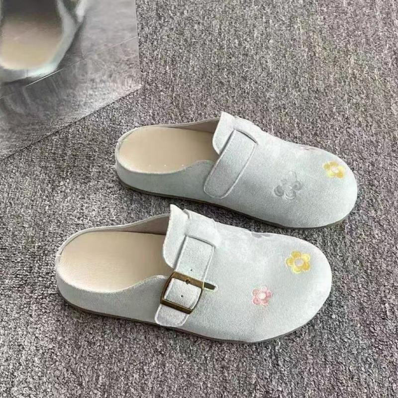 Versatile Daily Leisure Super Cute Flat-bottomed Bag Head Slippers Girlish Flower Niche Half-towed Slippers