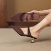 Krazing Pot Suede Butterfly-knot Mules Strange Style Med Heels Summer Size 42 Pointed Toe Slip on Women Shallow Pumps
