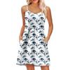 Fashion Women Summer Dress Vintage Floral Print Adjustable Spaghetti Straps Beach Vacation Casual Dress With Pockets