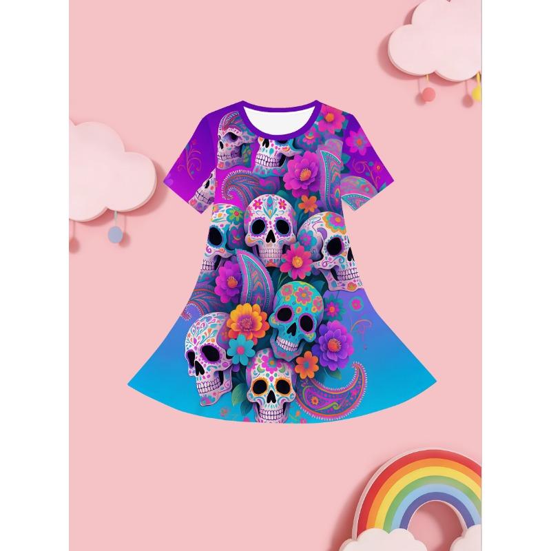 

Girls Summer Fashion Short-Sleeve Cute Casual Dress, 3D Printed Casual Dress, A Gift for Children, 110