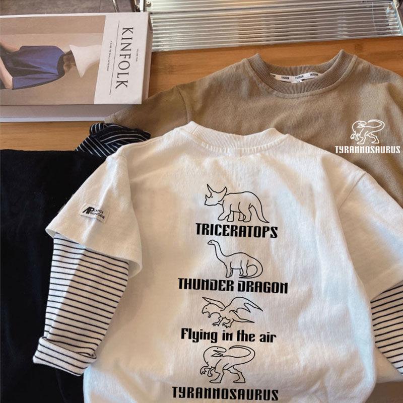 Boys Cotton Long Sleeve Fake Two Piece T Shirt Spring Autumn Korean Handsome Kids Top 80