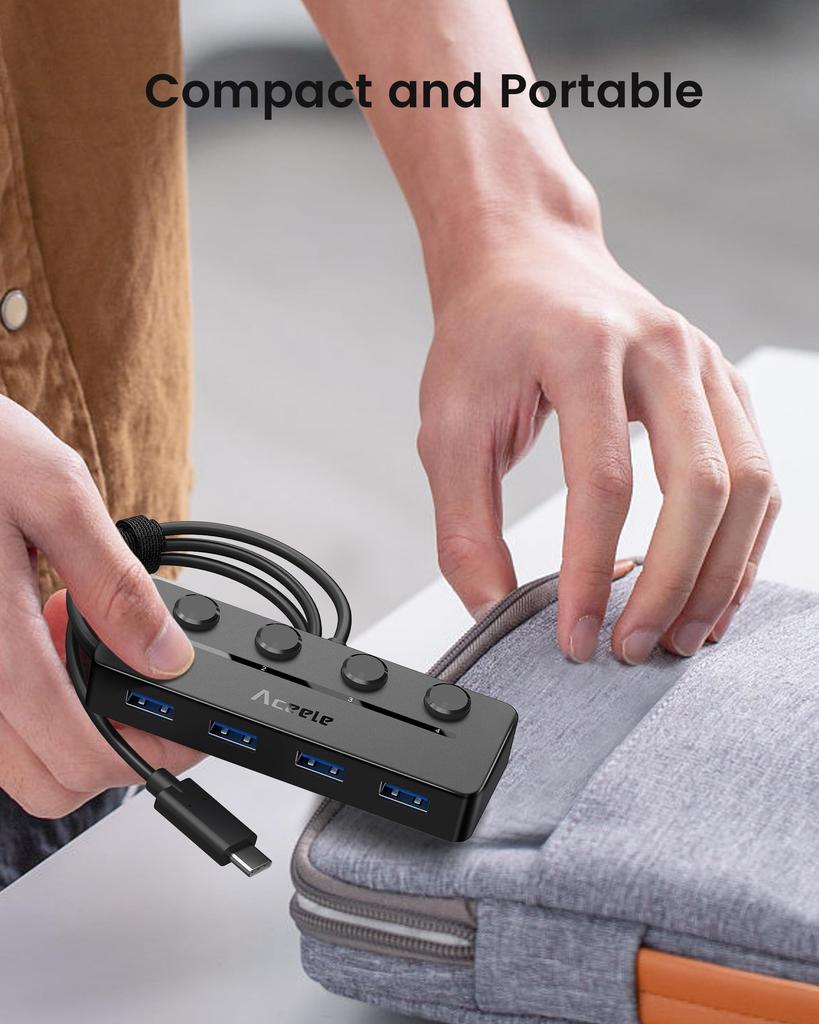 Aceele USB C 5 USB A Power Supply Direct Independent LED Indicator 5Gbps High Speed 100cm Extension USB Work from Compatible with Hub, Ports, 3.0 Hub,