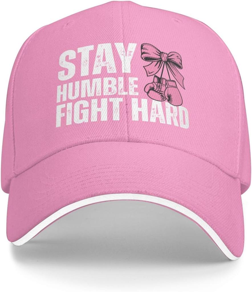 Stay Humble Fight Hard Pink Ribbon Boxing Gloves Baseball Cap Adjustable Polyester Trucker Hat for Adults