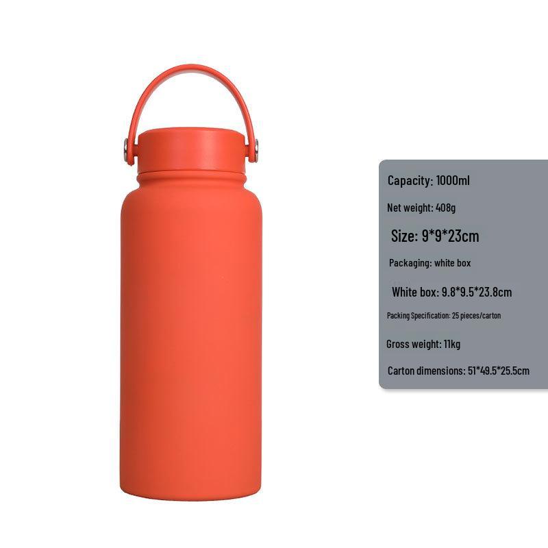 1L Large Capacity Wide Mouth Rubber Paint Thermos Cup - Easy To Clean, American Style, Fashionable Student Water Bottle