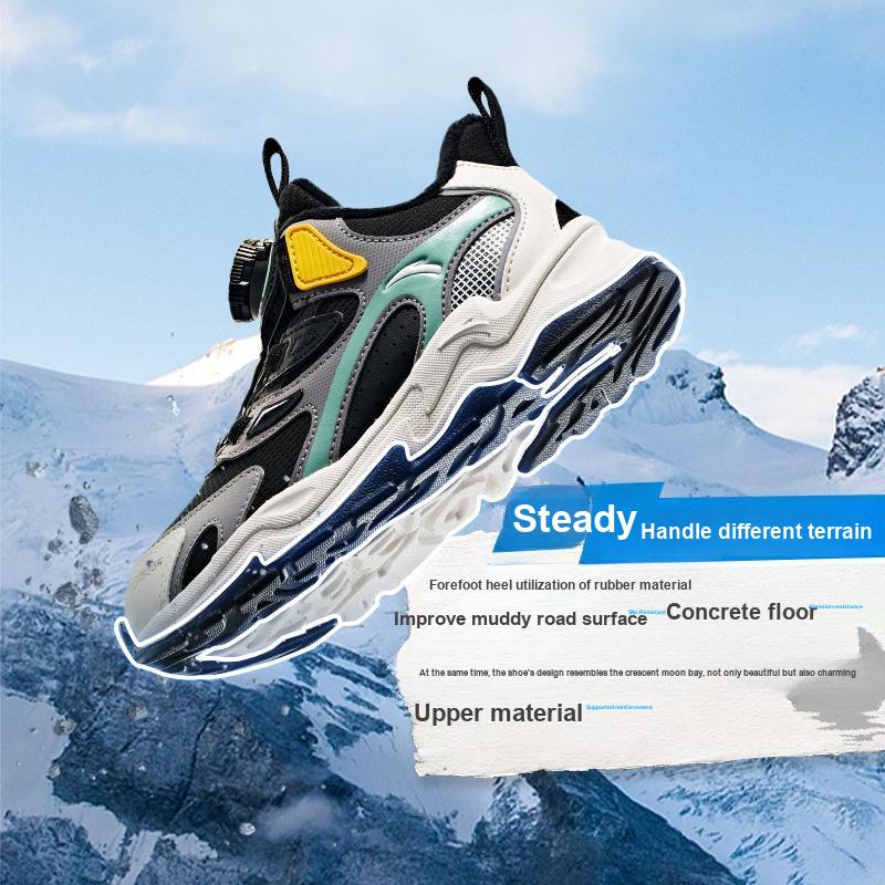 Anta Kids Trendy Fashion Fleece Lined Warm Wear Resistant Non Slip Mid Top Casual Shoes Kids Casual Shoes Black White A12449939-2