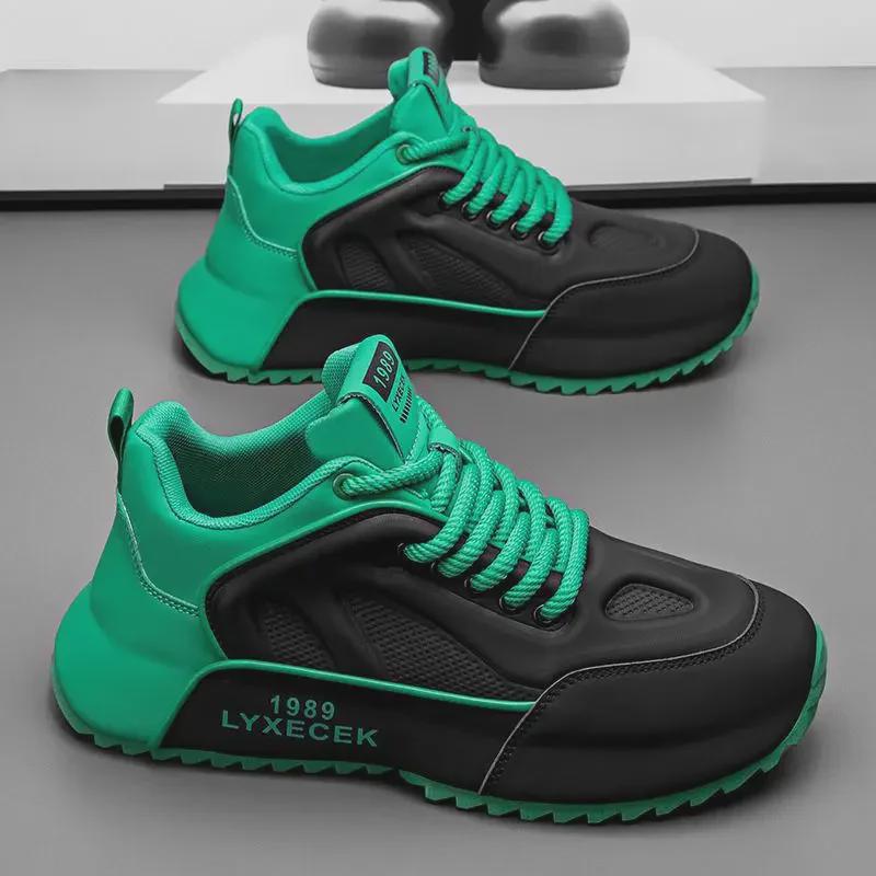 Modne męskie buty sportowe casual ze skóry i siateczki, zwiększające wzrost, na rok 2024