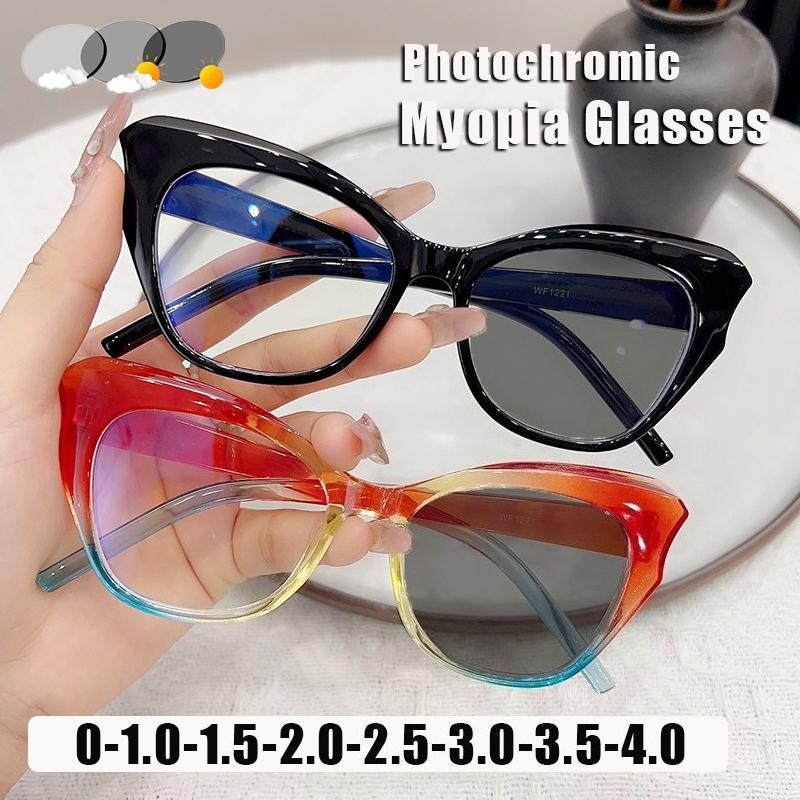 Retro Cat-eye Photochromic Myopia Glasses ladies Ultra-light Gradient Frames Fashion Anti-blue Light Minus Diopter Eyeglasses