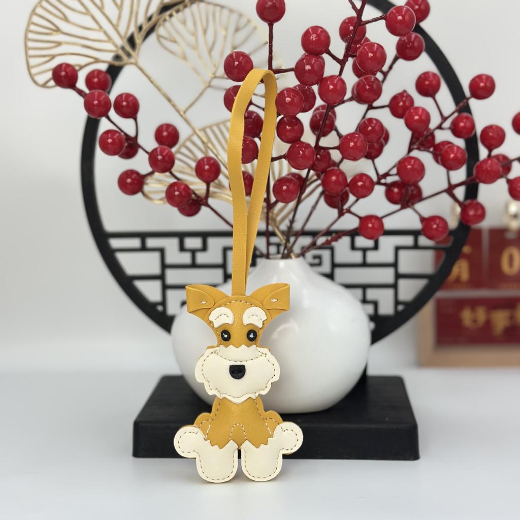 PU leather Schnauzer dog pendant cartoon bag keychain creative pet accessories fashion car pendant