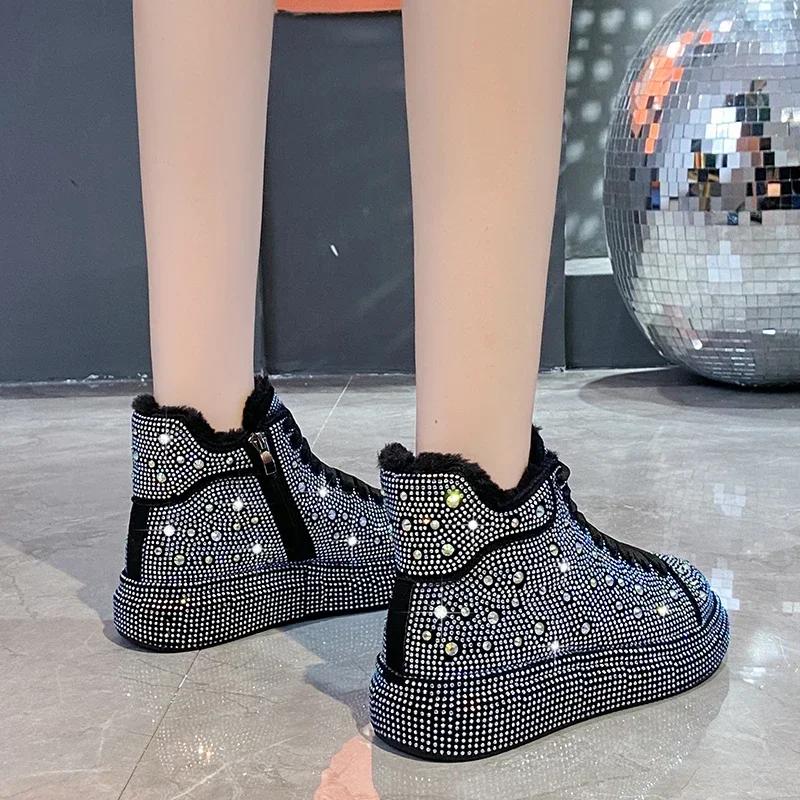 Fashion Sneakers Women Trend Autumn and Winter Platform Lace Up Rhinestone Women Casual Shoes Fashion Shiny Ladies Women's Boots