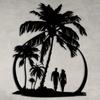 Palm Tree Beach Couple Laser Cut Metal Wall Art, 12.5x15.7 Inch Iron Hanging for Living Room Bedroom Home Decor, Tropical Farmhouse Ornament